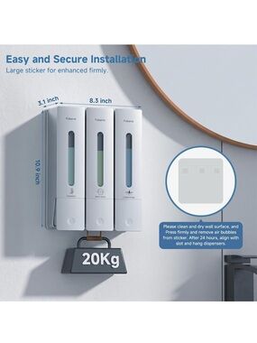 Shampoo and conditioner dispenser - shower soap dispenser wall mounted no drill
